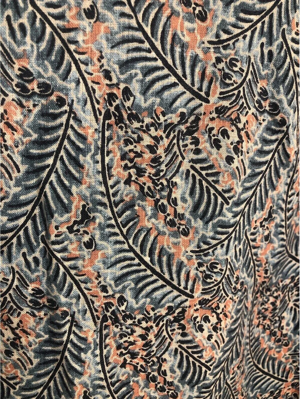 Paul Fredrick Mens Large Linen Shirt Short Sleeve Leaf Print Classic Fit Pocket